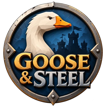 Goose & Steel crest featuring a goose and castle towers inside a steel ring
